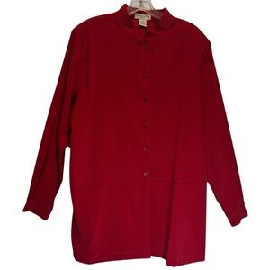 Notations Woman Red Faux Suede Button-Up Tunic/Topper, Mandarin Collar - Size 1X